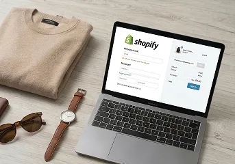 A Shopify storefront open on a laptop