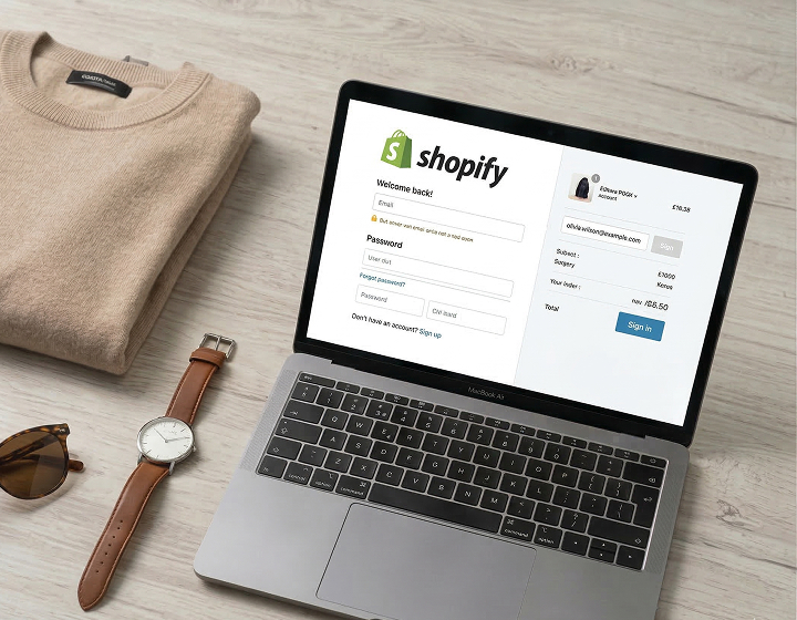 A Shopify storefront open on a laptop